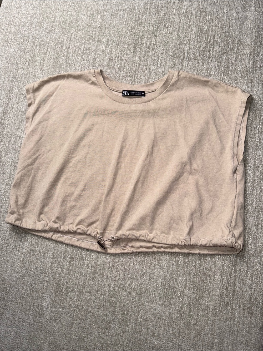 Zara Women’s Small Taupe Oversized Drawstring Hem T-Shirt Top